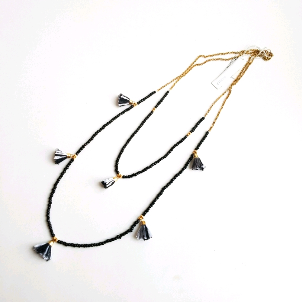 Aqua Kaitlyn Double Strand tassel necklace black